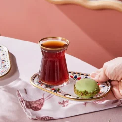 Karaca Tulip 12-Piece Glass Turkish Tea Set for 6 People, 132ml, Multi