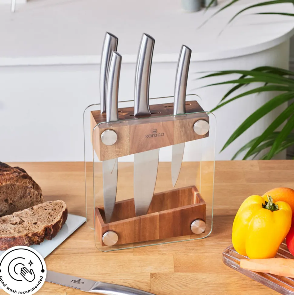 Karaca Venus 6 Piece Knife Block Set, Silver