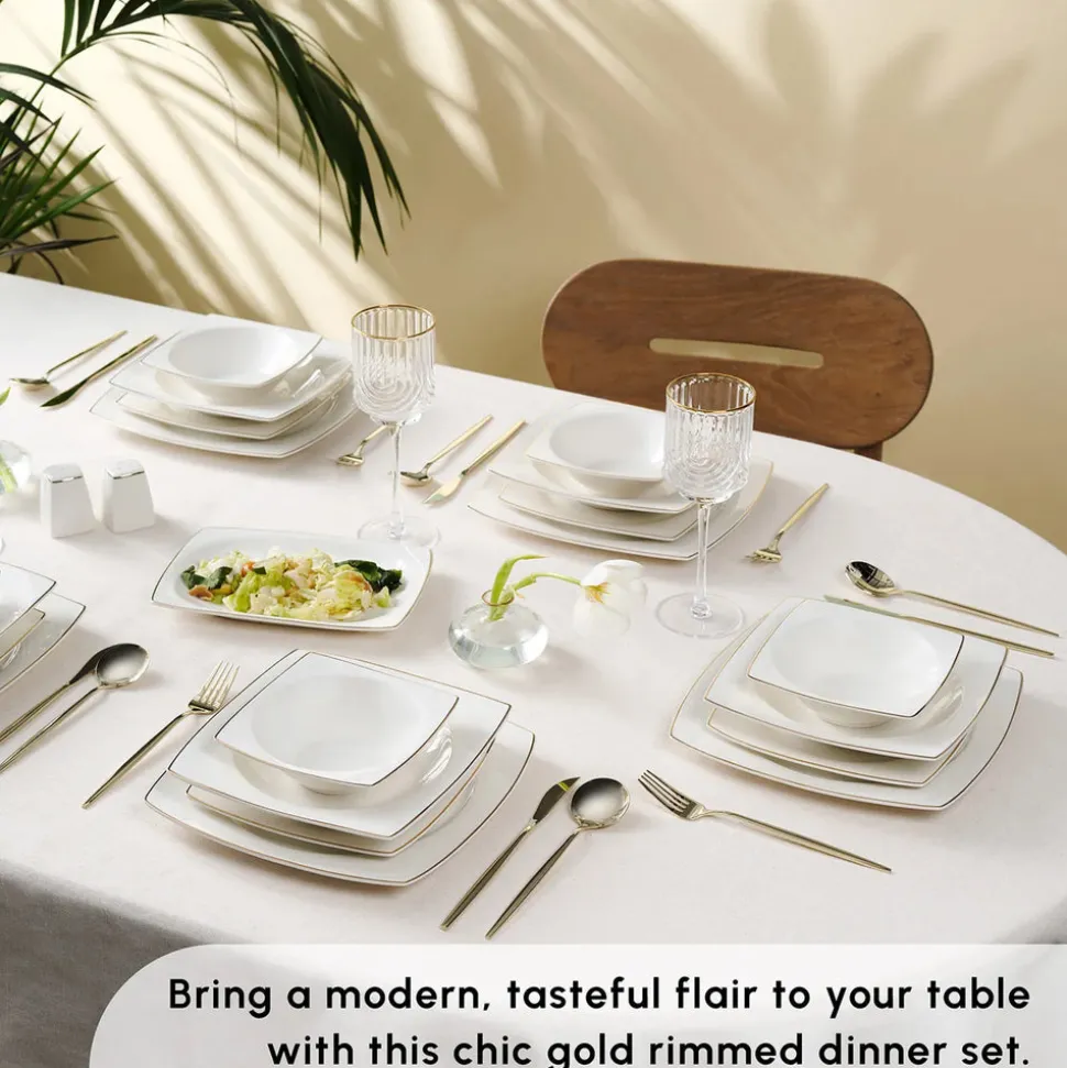 Karaca Vesta 52-Piece Bone China Dinner Set for 12 People, Gold