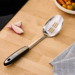 Karaca Viona Stainless Steel Slotted Serving Spoon, 33cm, Grey