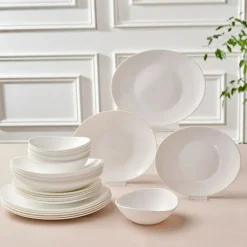 Karaca White Pure 24-Piece Glass Dinner Set for 6 People, White