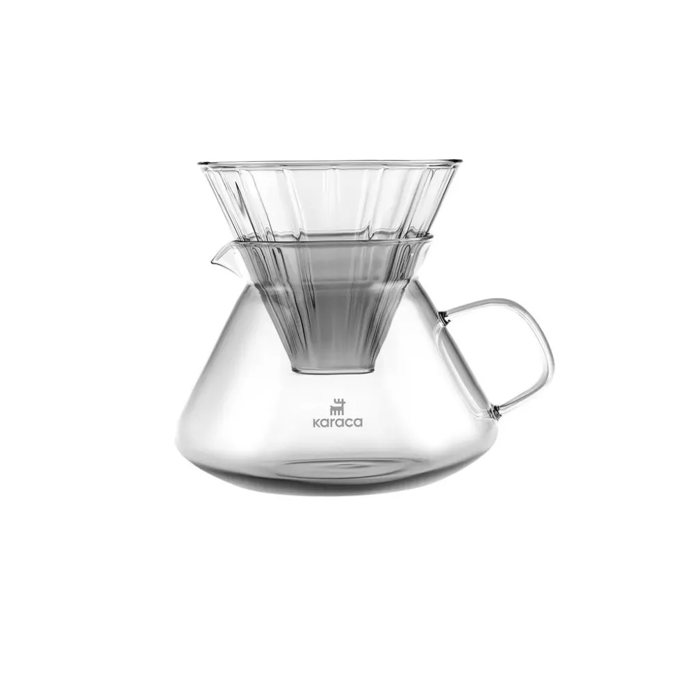 Karaca Winx Brewy Glass Pour Over Coffee Maker Set with Stand, 650ml, Grey