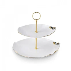 Karaca X Müge Anlı Bone China 2-Tier Cake Stand, 27cm, Gold White