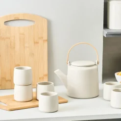 Karaca Yuuki 7-Piece Ceramic Tea Cup Set for 6 People, Beige