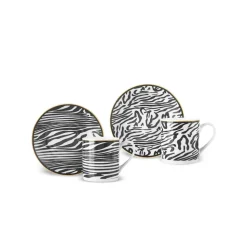 Karaca Zebra In Savanna 4-Piece Espresso Turkish Coffee Cup Set for 2 People