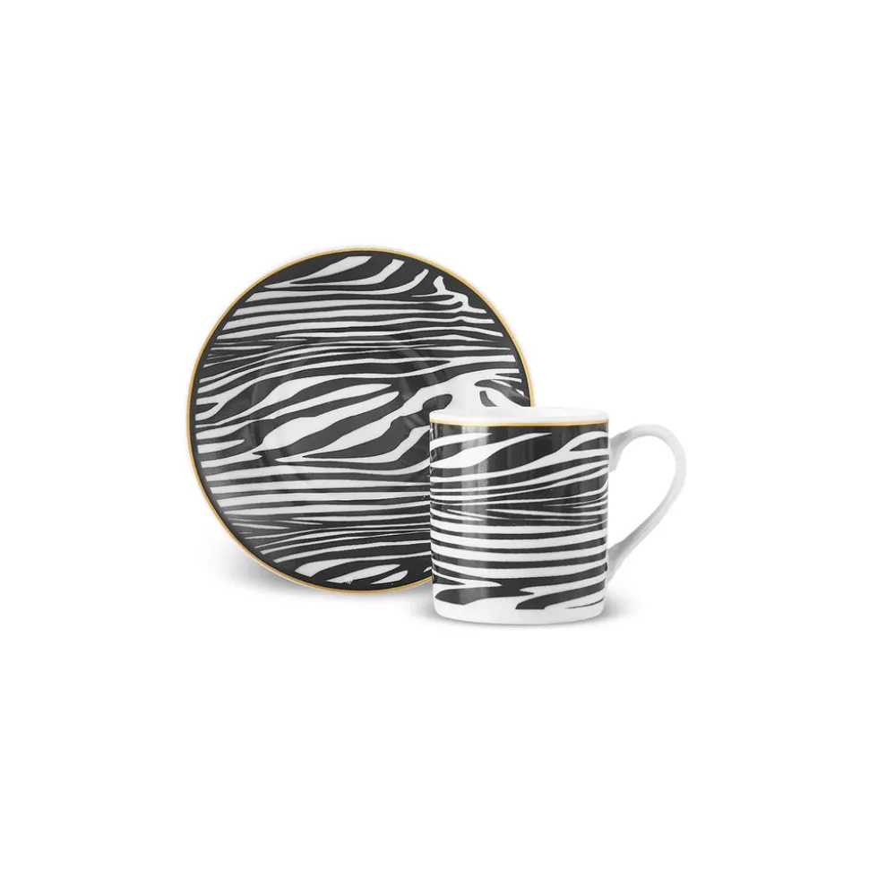 Karaca Zebra In Savanna 4-Piece Espresso Turkish Coffee Cup Set for 2 People