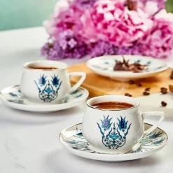Karaca İznik 12-Piece Porcelain Espresso Turkish Coffee Cup Set for 6 People, 100ml, Multi