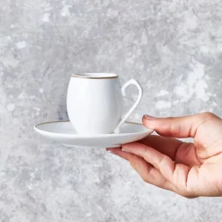 Karaca İznik 4 Piece Porcelain Espresso Turkish Coffee Cup Set for 2 People, 90ml, White Gold