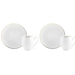 Karaca İznik 4 Piece Porcelain Espresso Turkish Coffee Cup Set for 2 People, 90ml, White Gold