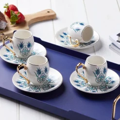 Karaca İznik 12-Piece Porcelain Porcelain Espresso Turkish Coffee Cup Set for 6 People, 90ml, Multi