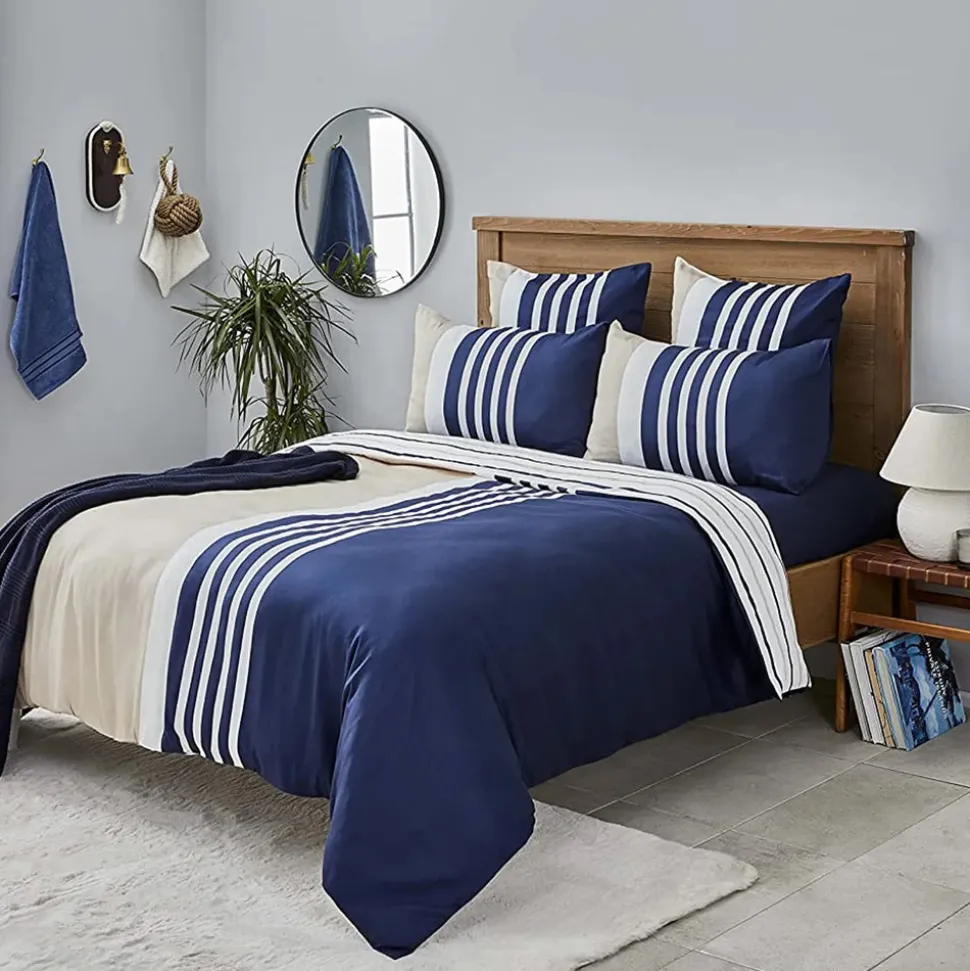 Nautica Home Aport 100% Cotton Duvet Cover Set, Super King, 260cmx220cm, Navy Blue Multi