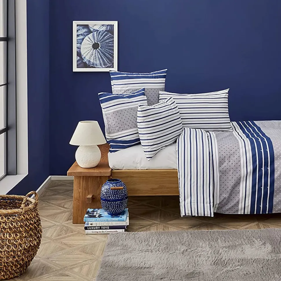 Nautica Home Bornea 100% Cotton Duvet Cover Set, King, 230cmx220cm, Navy Blue White