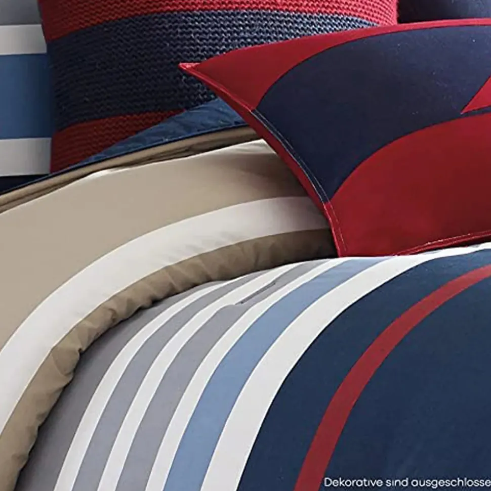 Nautica Home Bradford 100% Turkish Cotton Duvet Cover Set, Single, 140cmx200cm, Navy Blue Multi