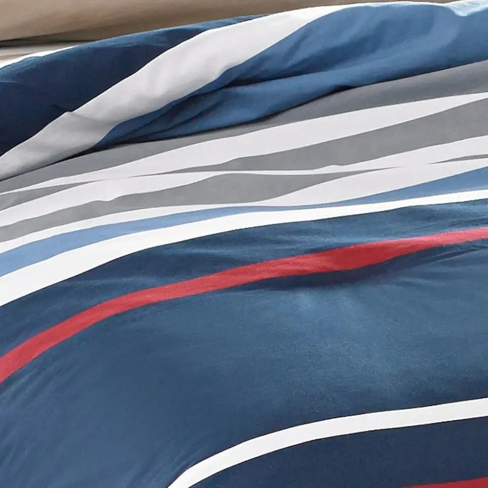Nautica Home Bradford 100% Turkish Cotton Duvet Cover Set, Single, 140cmx200cm, Navy Blue Multi