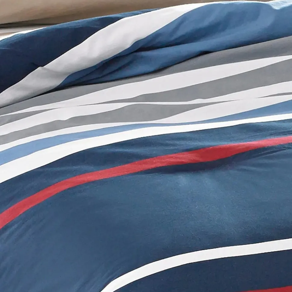 Nautica Home Bradford 100% Turkish Cotton Duvet Cover Set, King, 230cmx220cm, Navy Blue Multi