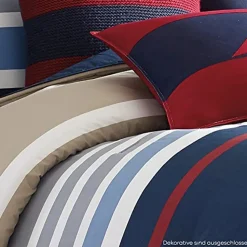 Nautica Home Bradford 100% Turkish Cotton Duvet Cover Set, Super King, 260cmx220cm, Navy Blue Multi
