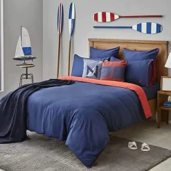 Nautica Home Creek 100% Cotton Duvet Cover Set, Double, 200cmx200cm, Navy Blue Red