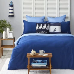 Nautica Home Creek 100% Cotton Duvet Cover Set, King, 230cmx220cm, Blue Navy Blue