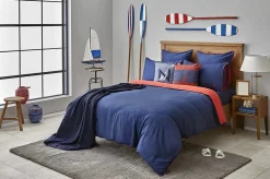 Nautica Home Creek 100% Cotton Duvet Cover Set, King, 230cmx220cm, Navy Blue Red