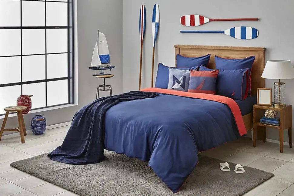 Nautica Home Creek 100% Cotton Duvet Cover Set, King, 230cmx220cm, Navy Blue Red
