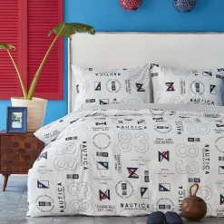 Nautica Home Discovery 100% Turkish Cotton Duvet Cover Set, King, 230cmx220cm, White Multi