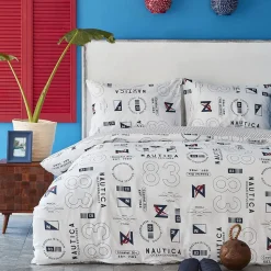 Nautica Home Discovery 100% Turkish Cotton Duvet Cover Set, Double, 200cmx200cm, White Multi