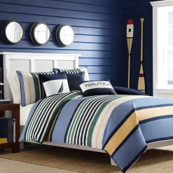Nautica Home Dover 100% Turkish Cotton Duvet Cover Set, King, 230cmx220cm, Blue Multi