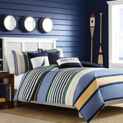 Nautica Home Dover 100% Turkish Cotton Duvet Cover Set, Super King, 260cmx220cm, Blue Multi