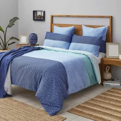 Nautica Home Grace 100% Cotton Duvet Cover Set, Double, 200cmx200cm, Blue Multi
