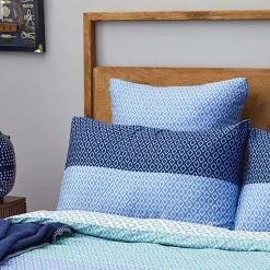 Nautica Home Grace 100% Cotton Duvet Cover Set, Super King, 260cmx220cm, Blue Multi