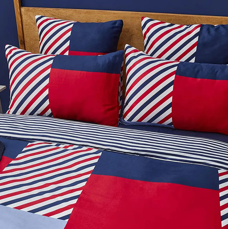 Nautica Home Morris 100% Cotton Duvet Cover Set, King, 230cmx220cm, Navy Blue Multi