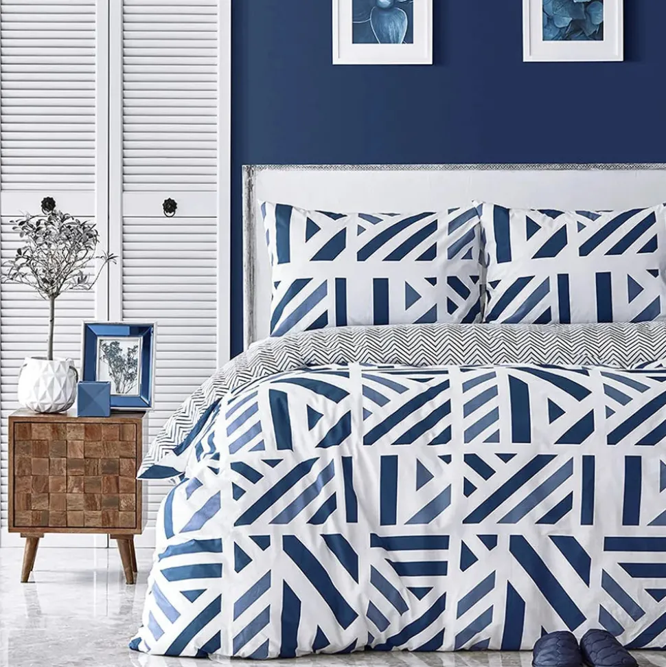 Nautica Home Orion 100% Turkish Cotton Duvet Cover Set, King, 230cmx220cm, Navy Blue White