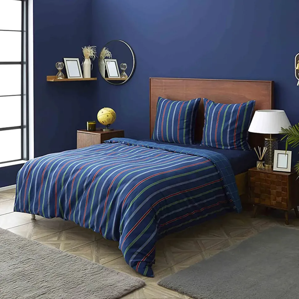 Nautica Home Ray 100% Cotton Duvet Cover Set, King, 230cmx220cm, Navy Blue Multi