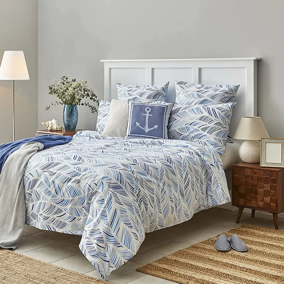 Nautica Home Wave 100% Turkish Cotton Duvet Cover Set, Double, 200cmx200cm, Blue White